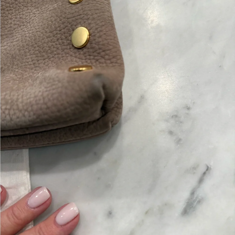 Hammitt Nubuck brushed suede Taupe crossbody and slip Wallet with Gold Accents - Picture 13 of 15